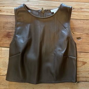 Brown Leather Crop Top